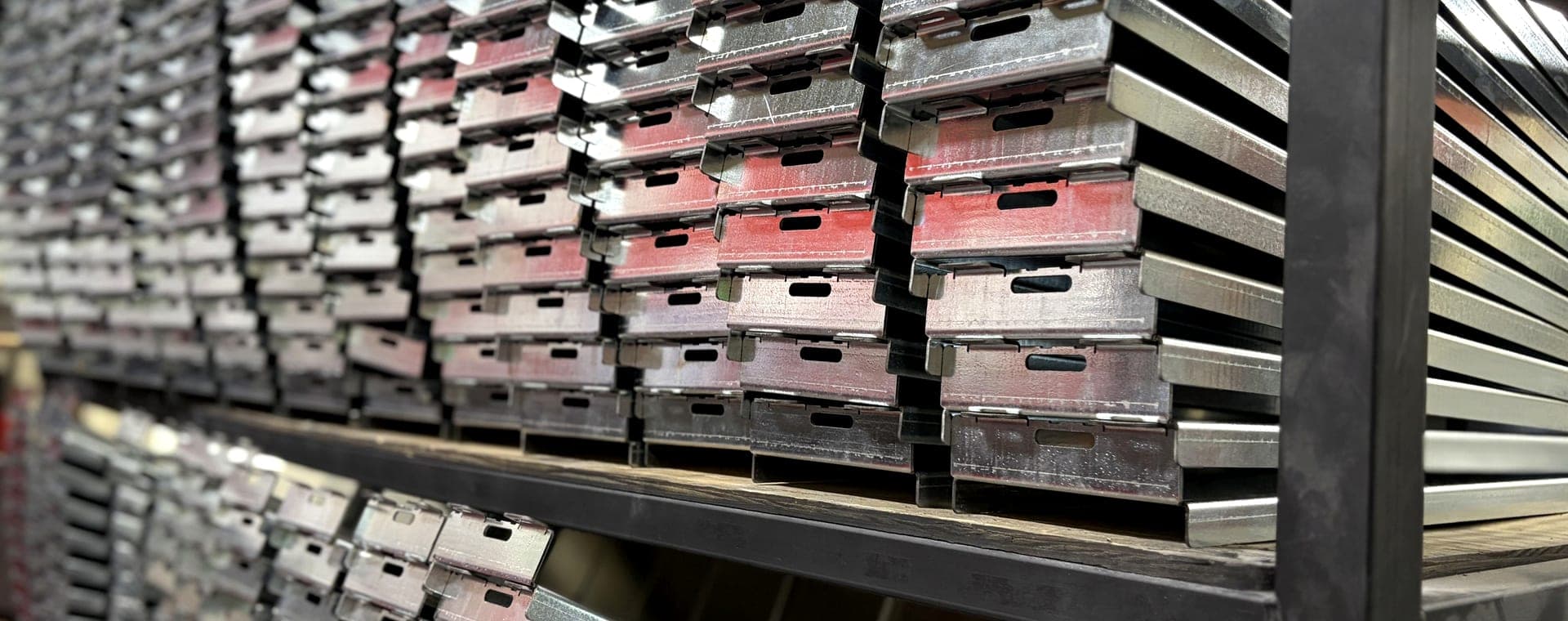 Racks of formed production parts ready for delivery