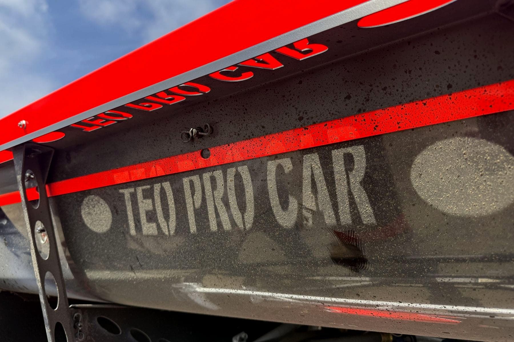 Fabricated bodywork of a Teo Pro Car dirt modified race car