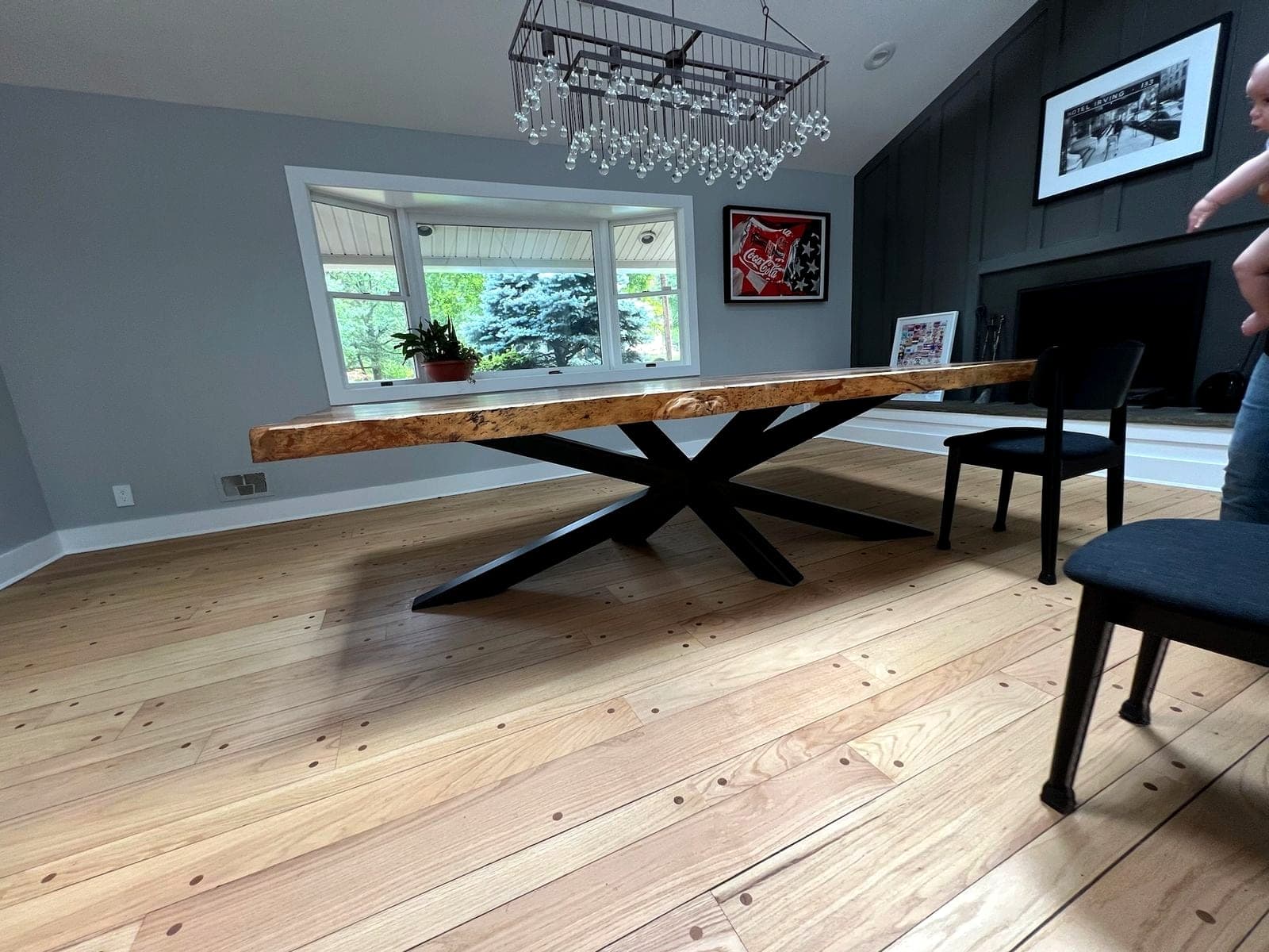 Live edge table on a fabricated steel base