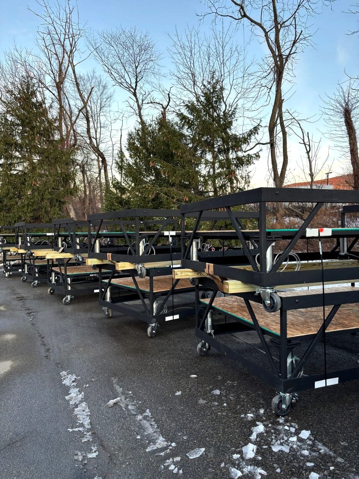 Welded steel frames staged for delivery