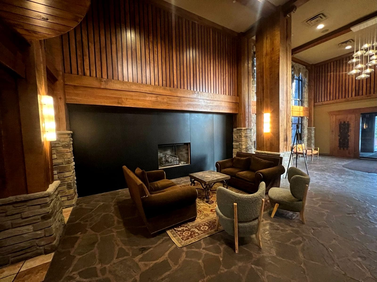 Commercial lobby build-out with blackened steel and millwork