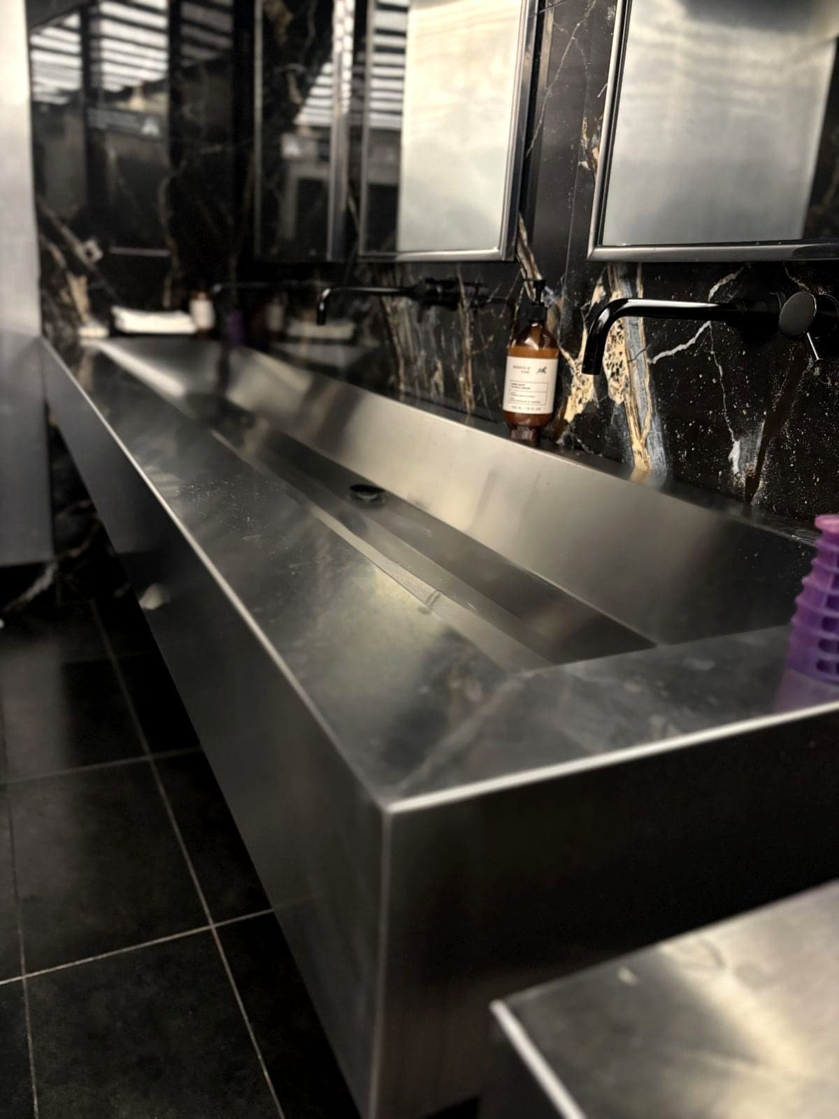 Fabricated stainless steel trough sink