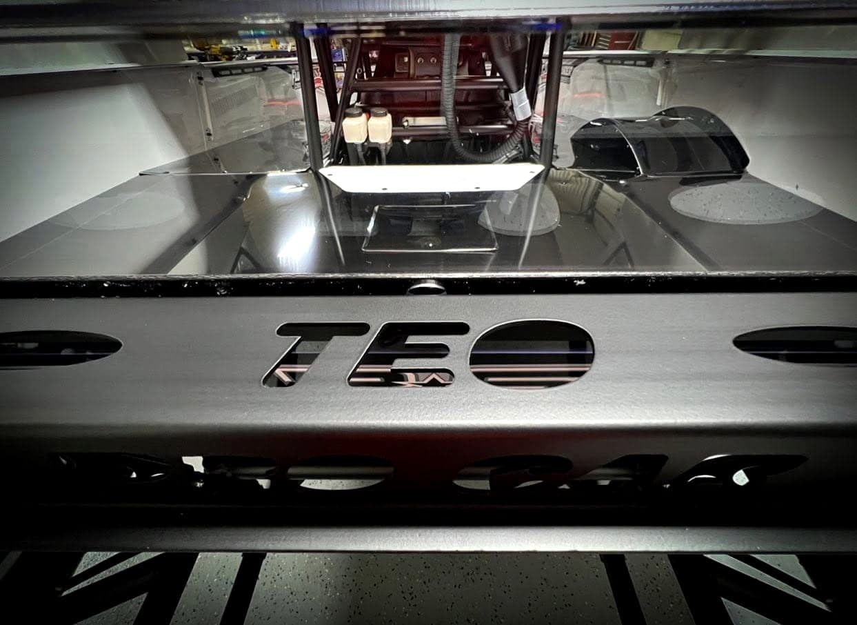 Laser cut TEO plate detail on a frame rail